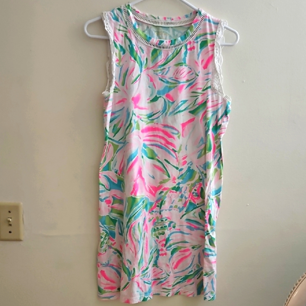 Small Lilly Pulitzer Pink and Green Floral Mini Dress